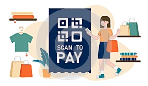 Vector Illustration, QR Code scanning Concept, Showing people scan code using smartphone, Suitable for landing page, UI