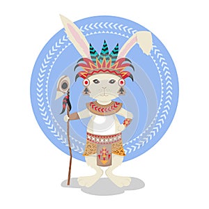 Vector illustration of rabbit or bunny shaman.