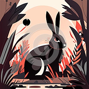 Vector illustration of a rabbit in the forest. Wild animals in the wild. AI Generated