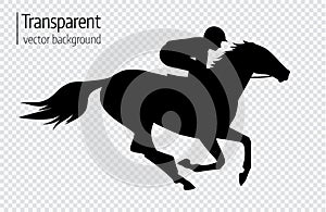 Vector illustration of race horse with jockey. Black isolated silhouette on transparent background. Equestrian competition lo