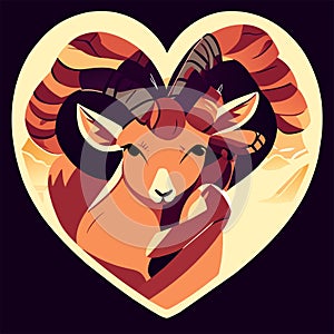 Vector illustration of a ram in the shape of a heart. Symbol of love. Generative AI