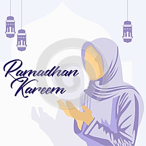 vector illustration ramadan kareem with girl prayer
