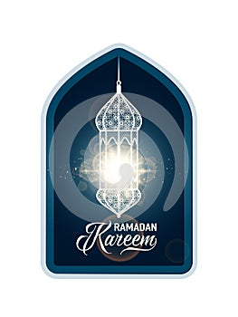 Vector illustration of ramadan kareem greeting with lantern isolated on white