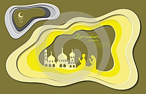 A vector/illustration ramdan kareem, with muslim are praying.