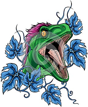 vector illustration of raptor head with leaves