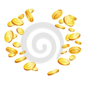 Vector illustration of realistic 3d falling golden coins