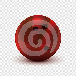 Vector illustration realistic 3D striped red bowling ball. Isolated on a transparent checkered background. Design element. EPS10