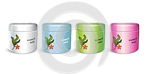 Vector illustration of realistic alginate Mask containers isolated on white background.