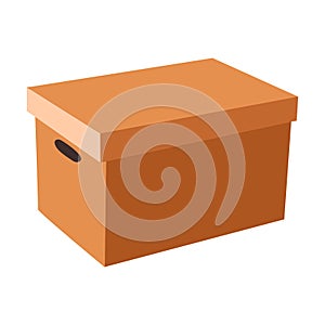 Vector illustration realistic brown craft paper box is closed with a lid. Delivery, parcel or packaging cardboard boxe