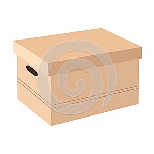 Vector illustration realistic brown craft paper box is closed with a lid. Delivery, parcel or packaging cardboard boxe