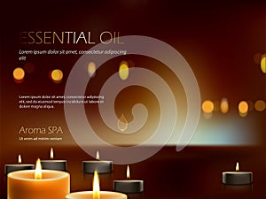 Vector illustration of a realistic composition for aroma spa therapy, relaxation, meditation of burning candles.
