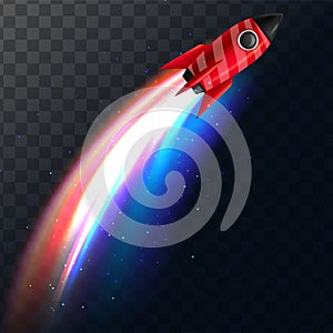 Vector illustration of realistic 3D rocket space ship launch isolated on transparent