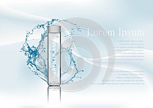 Vector illustration of realistic glass bottle for water and drink with gray lid on transparent background.Realistic
