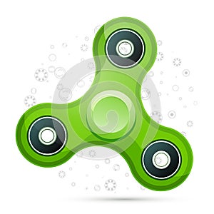 Vector illustration of realistic green fidget spinner with highlights. Creative concept of toy for improvement of attention span