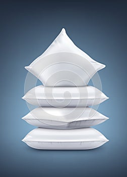 Vector illustration of realistic white pillows isolated on navy blue background