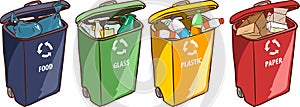 Vector illustration of a Recycling Bins for Paper Plastic Glass