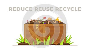 Vector illustration of recycling skins and stumps into fertilizer. Spore junk into compost.