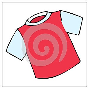 Vector illustration with a red basic simple T-shirt. For web, logo, icon, app, UI. Cartoon style. Casual