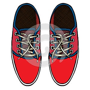 Vector illustration red and blue sports sneakers