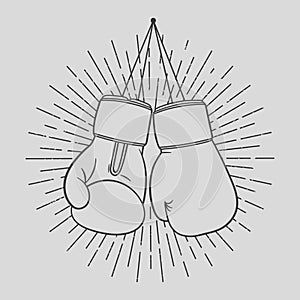 Vector illustration of red boxing gloves. Isolated. Vintage style.