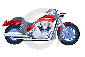 Vector illustration of red chopper motorcycle isolate on white background. Side view. Print for t-shirt, poster.