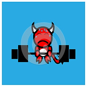 Vector illustration of a red devil and a barbell