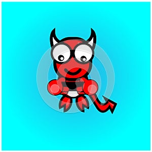 Vector illustration of a red devil playing a game. good for mascot.