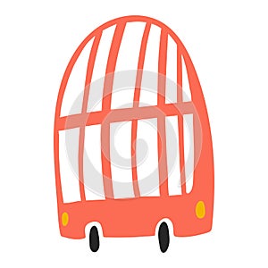 Vector illustration of red double decker bus isolated on white background in cartoon hand drawn style. Childish