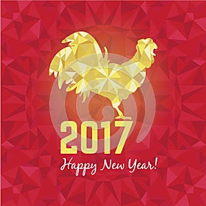Vector illustration of red and golden rooster, symbol 2017 on the Chinese calendar New Year. Silhouette cock, decorated