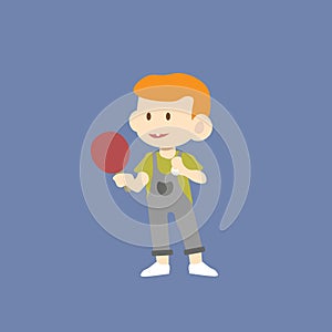 Vector illustration, red-haired boy with a ping-pong racket