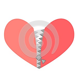 Vector illustration of a red heart with zipper