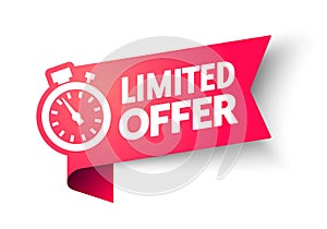 Vector illustration Red Limited Offer Banner With Clock For Promotion. Last Chance Label On Isolated Background.