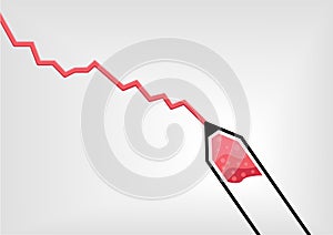 Vector illustration of red pen or pencil drawing a declining negative growth curve