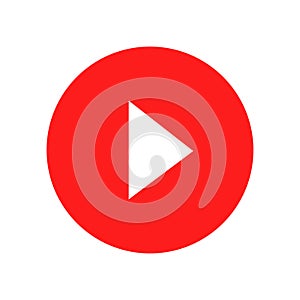 Vector illustration of a red play button. Video player icons. Web design. Flat.