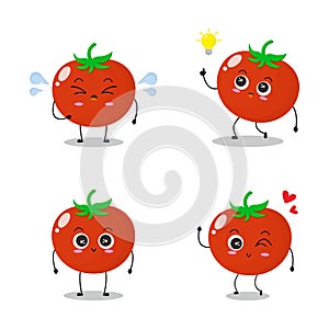 Vector illustration of red tomato character with various cute expression, cool, fun, set of tomato