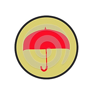 Vector illustration of a red umbrella inside gold circle, black list