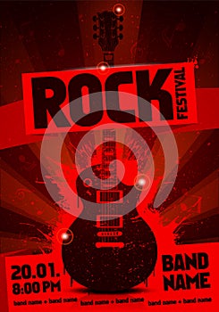 Vector illustration red vintage grunge label concert poster with guitar