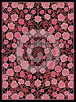 Vector illustration of a red and white floral pattern on a black pattern.