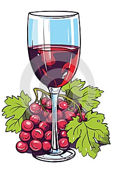 Vector illustration of a red wine glass and grapes bunch still life