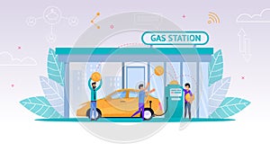 Vector Illustration Refueling Car on Gas Station