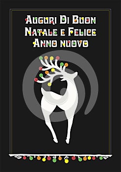 Vector illustration reindeer, Italian text, Aguri Di buon Natale e Felice Anno Nuovo, means Merry Christmas and Happy New Year.