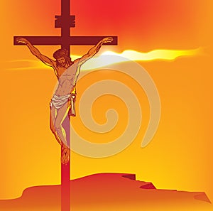 Banner with Jesus Christ crucified on the cross photo