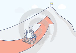 Paraplegic with his wheelchair racing to the top of the mountain. photo