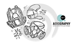 Vector illustration of respirators. Aerography tools. Set 1