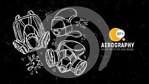 Vector illustration of respirators. Aerography tools. Set 1