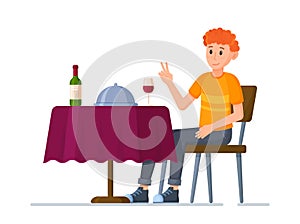 Vector illustration of restaurateur. Lunch or dinner at a restaurant after work.