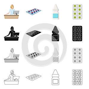 Vector illustration of retail and healthcare icon. Set of retail and wellness stock vector illustration.