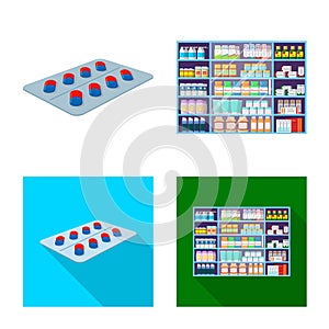 Vector illustration of retail and healthcare icon. Set of retail and wellness stock vector illustration.