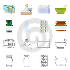 Vector illustration of retail and healthcare logo. Collection of retail and wellness vector icon for stock.