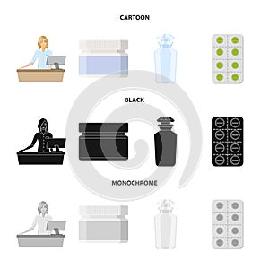 Vector illustration of retail and healthcare symbol. Set of retail and wellness vector icon for stock.